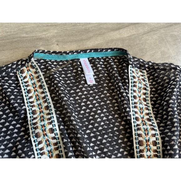 Xhilaration Open Front Kimono Beach Cover Up Print Fringe Hem Embroidery S‎ Blue - Picture 4 of 9
